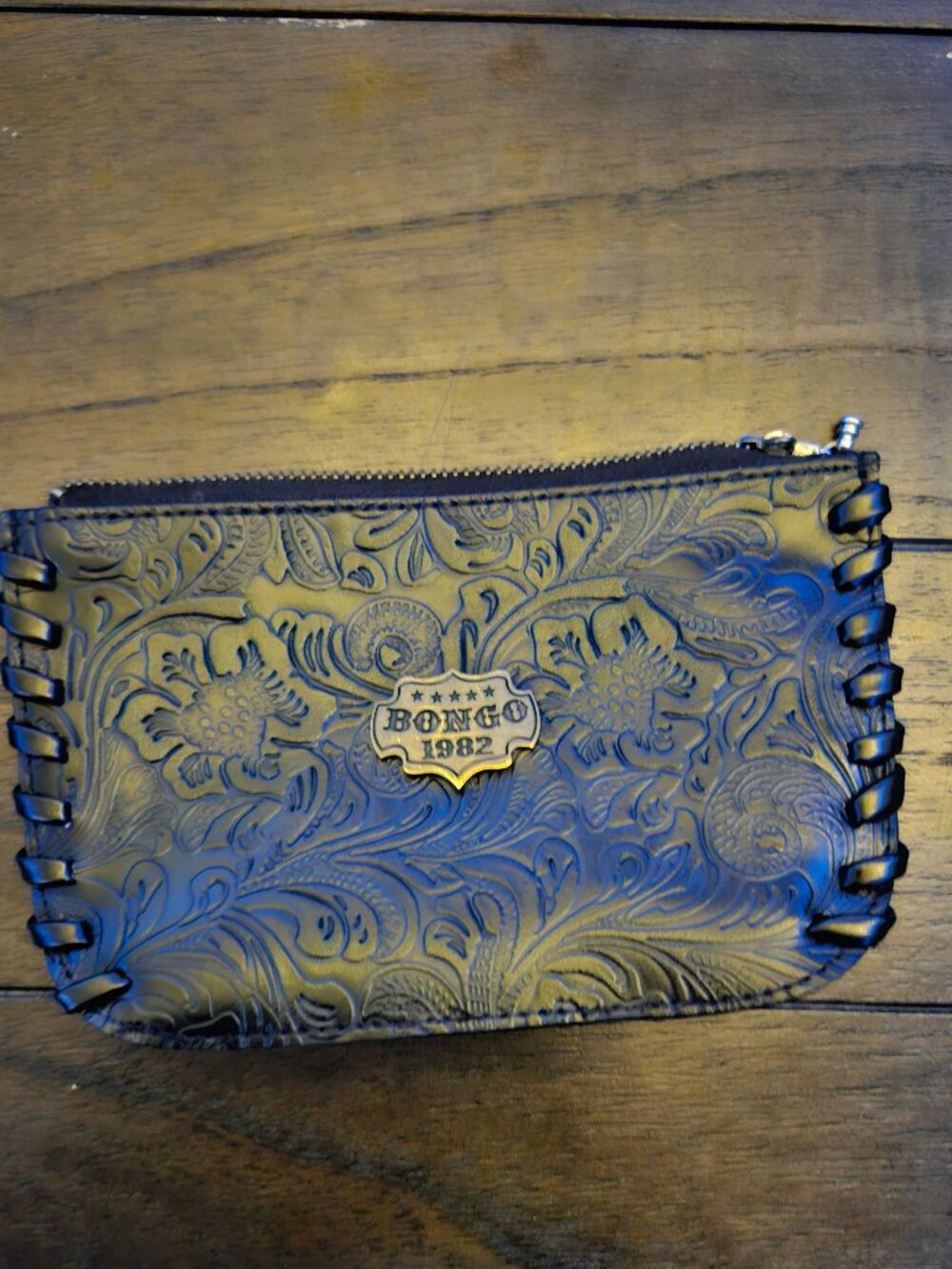 Y2K Faux Leather Bongo Coin Pouch Purse EUC Black Tooled Leather Design Western